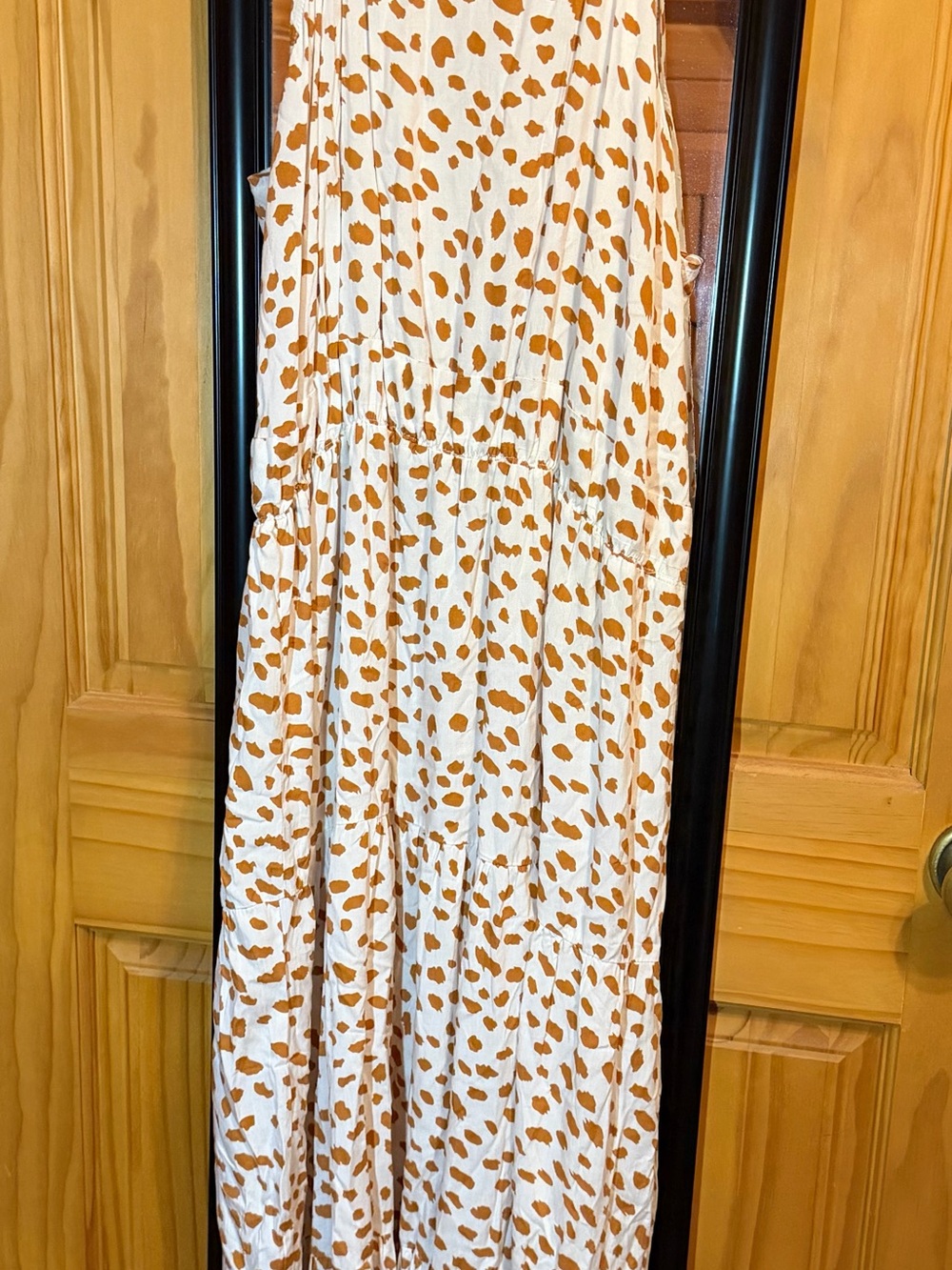 Sleeveless White Maxi Dress with Brown Spot Print